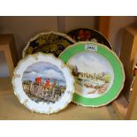 A Royal Crown Derby shaped circular plate, printed with a view of Llangollen, apple green border,