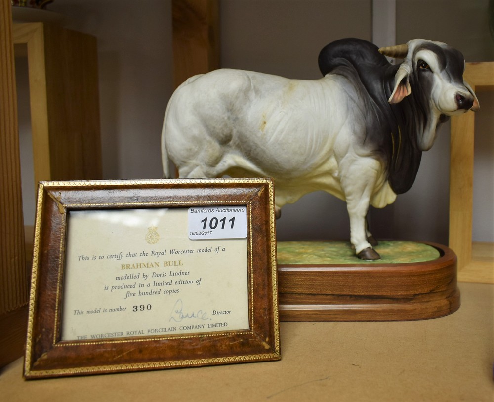 A Royal Worcester Brahman Bull, modelled by Doris Lindner, 18cm high,