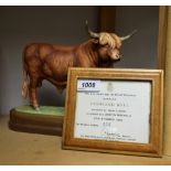 A Royal Worcester Highland Bull, modelled by Doris Lindner, 18cm high,