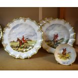 A Royal Crown Derby Hand Painted Hunting Scene plate, 22cm, second quality; another three similar,