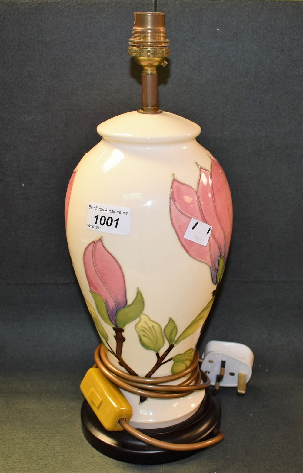 A contemporary Moorcroft Magnolia pattern baluster lamp,