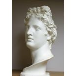 A plaster bust of a classical female,