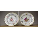 A pair of 19th century Meissen plates, painted with fruits and insects, c.