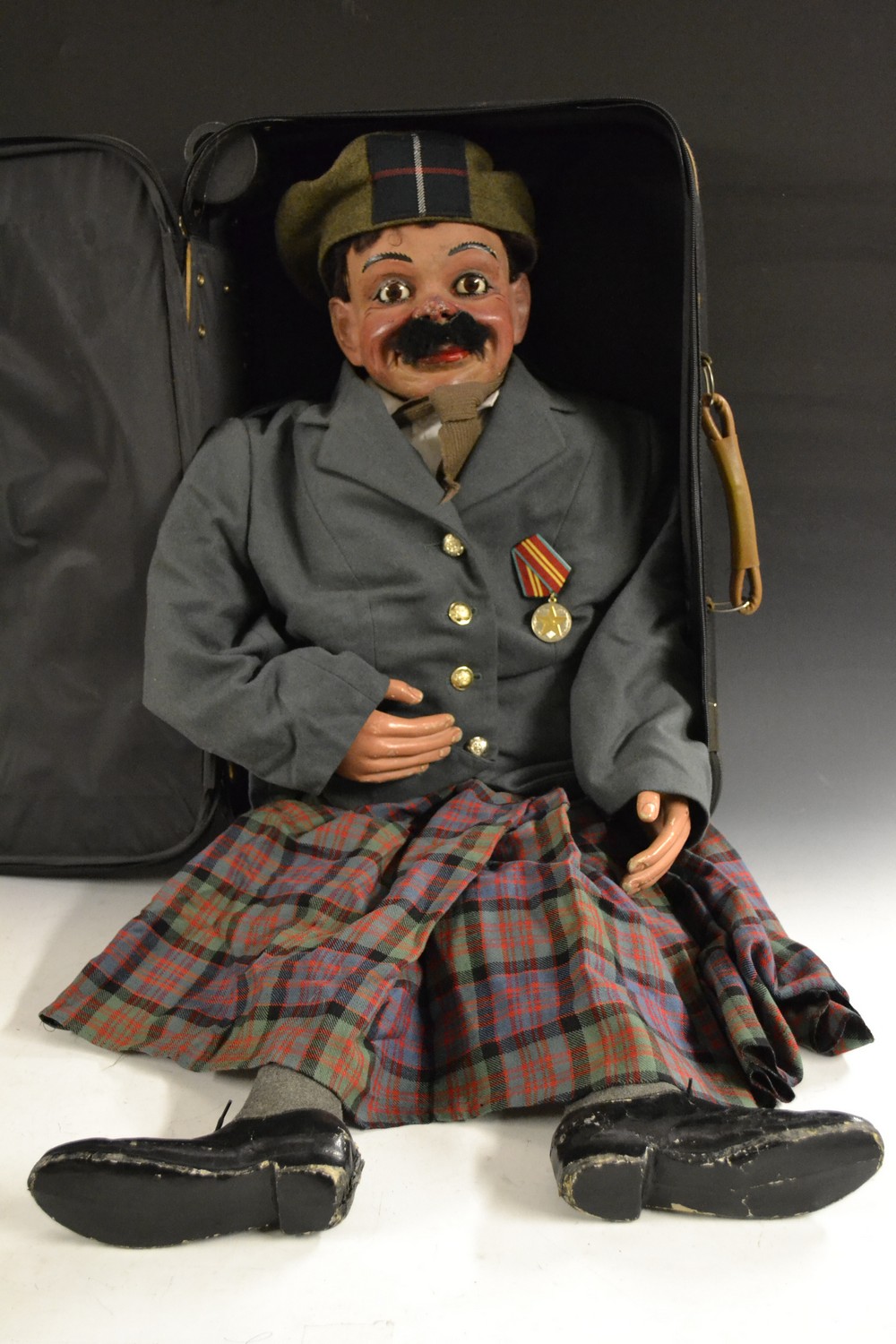 A 1920s papier-mâché ventriloquists dummy, fully working double action mouth and eyes,