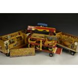 A scratch built model of a fairground pipe organ and trailer, fitted pipes and drums,