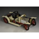 Mamod - a Steam powered creamy white Roadster car, open top, black seat,