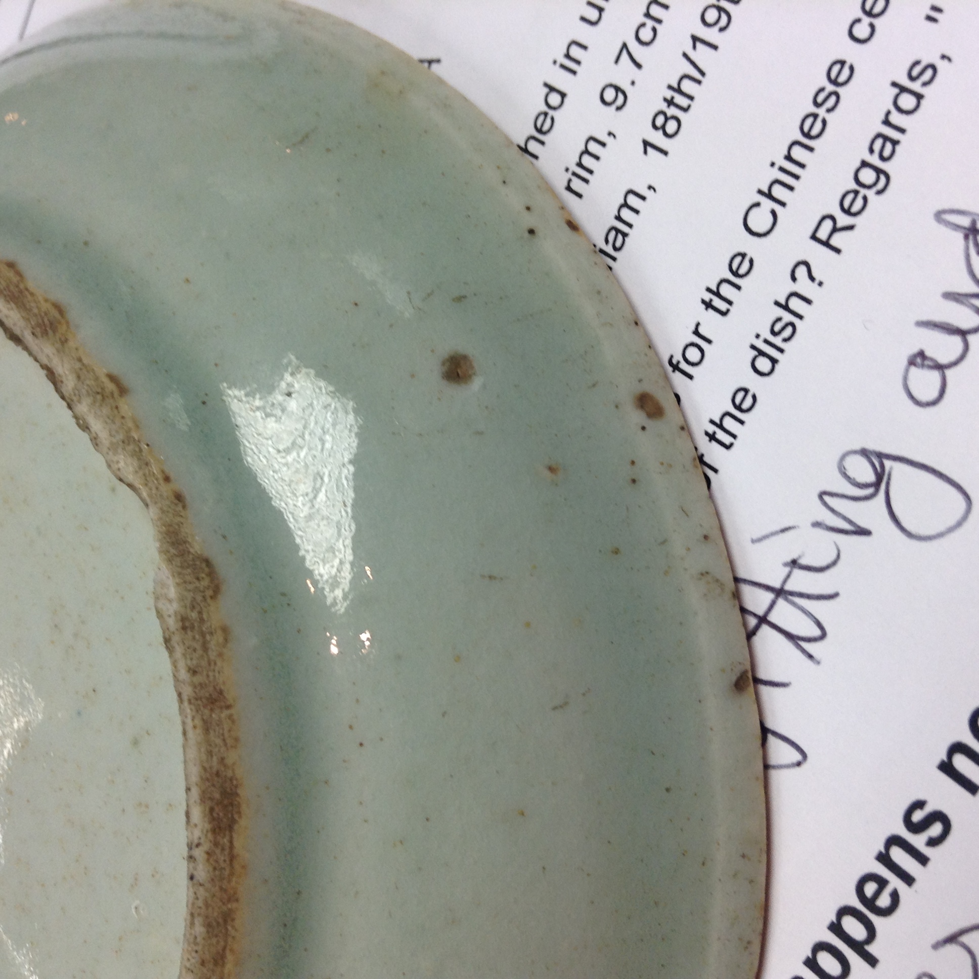 An early 18th century Japanese celadon saucer dish, - Image 4 of 4