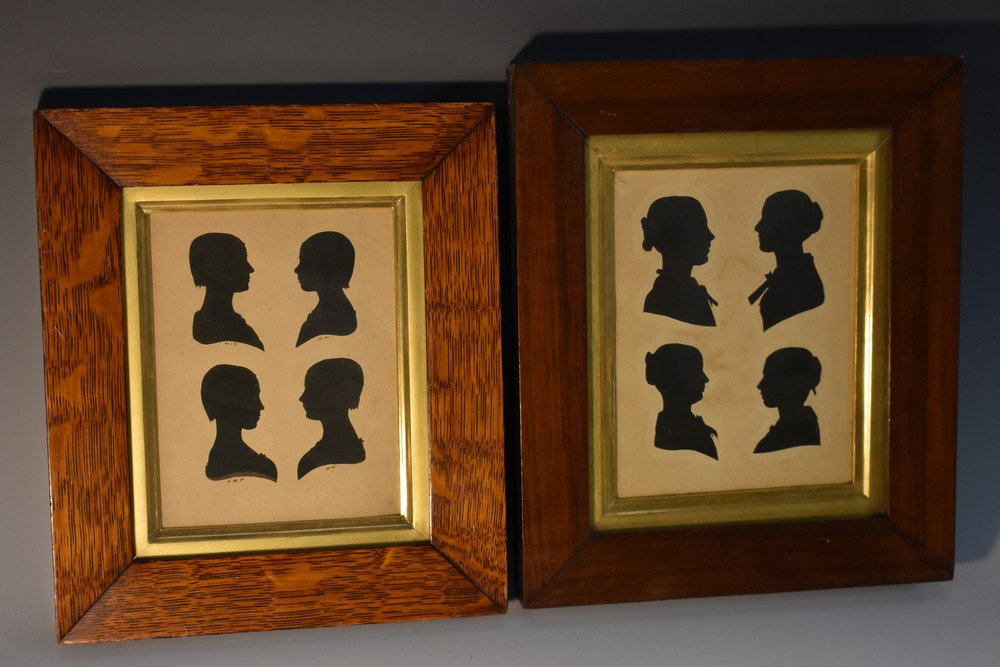 English School (19th century), a group silhouette, young ladies, in profile, 14.5cm x 11.