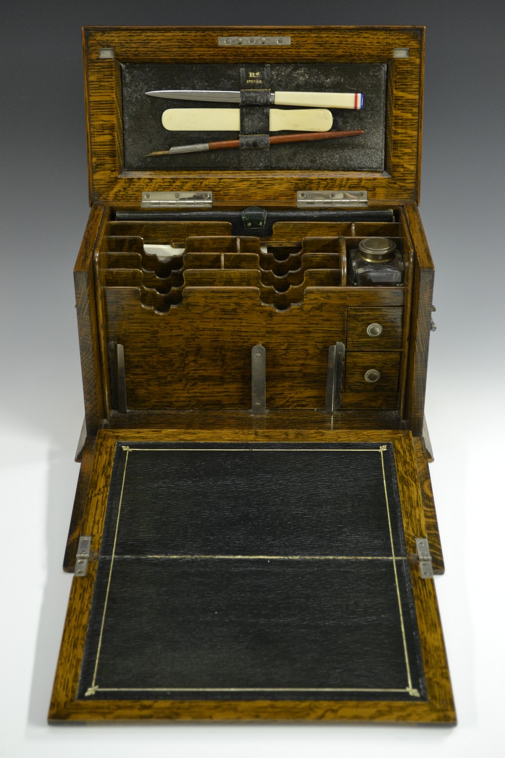 A Victorian oak stationery cabinet,