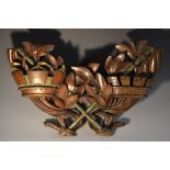 A 19th century parcel gilt and painted mahogany boss, carved with municipal arms,
