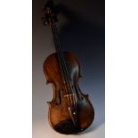 An early 19th century violin, 37cm two-piece back, tam line purfling, c.
