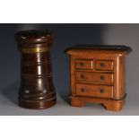 A 19th century mahogany novelty money box, as a miniature chest of drawers,