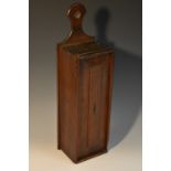 A George III oak candle box, shaped and pierced cresting,