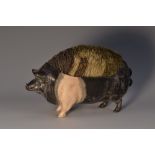 A large Austrian cold painted bronze novelty pen wipe, cast as a pig, 11.