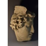 A French museum plaster casting, after an ancient fragment, the head of Hermes, 26cm long,