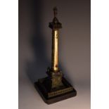 A 19th century bronze Grand Tour desk thermometer, as the Vendome Column, square belge noir base,