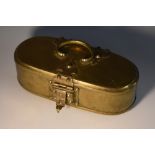 A 19th century Indian brass scribe's box, hinged cover with swan neck handle,