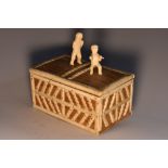 A 19th century bone and softwood rectangular box, possibly a sailor's ditty,