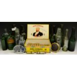 A collection of bottles, including James Bray, Shrewsbury, Parkinson of Macclesfield, cod bottle,