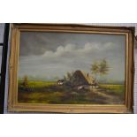 English School (contemporary) Remote Thatched Cottage indistinctly signed, oil on canvas,