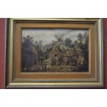 English School (early 19th century) Figures in a Farmyard oil on mahogany panel,