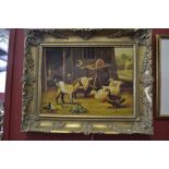 L Hoffer, after Edgar Hunt Barn Interior with Goats and Ducks signed,