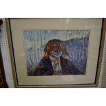 Lewis? ** Portrait of a Clown signed, watercolour,