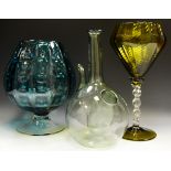 Decorative Glassware - an early 20th Century green glass oil jar;