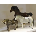 A Beswick Elephant raised trunk; a Beswick bay Shire Horse;