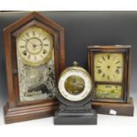 An Ansonia mantel clock; another (faults); a Metallic barometer,