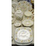 Ceramics - Minton Haddon Hall pattern ginger jar and cover; fruit bowl; square dinner plates;