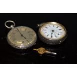 A Victorian silver cased open face pocket watch, silvered dial,