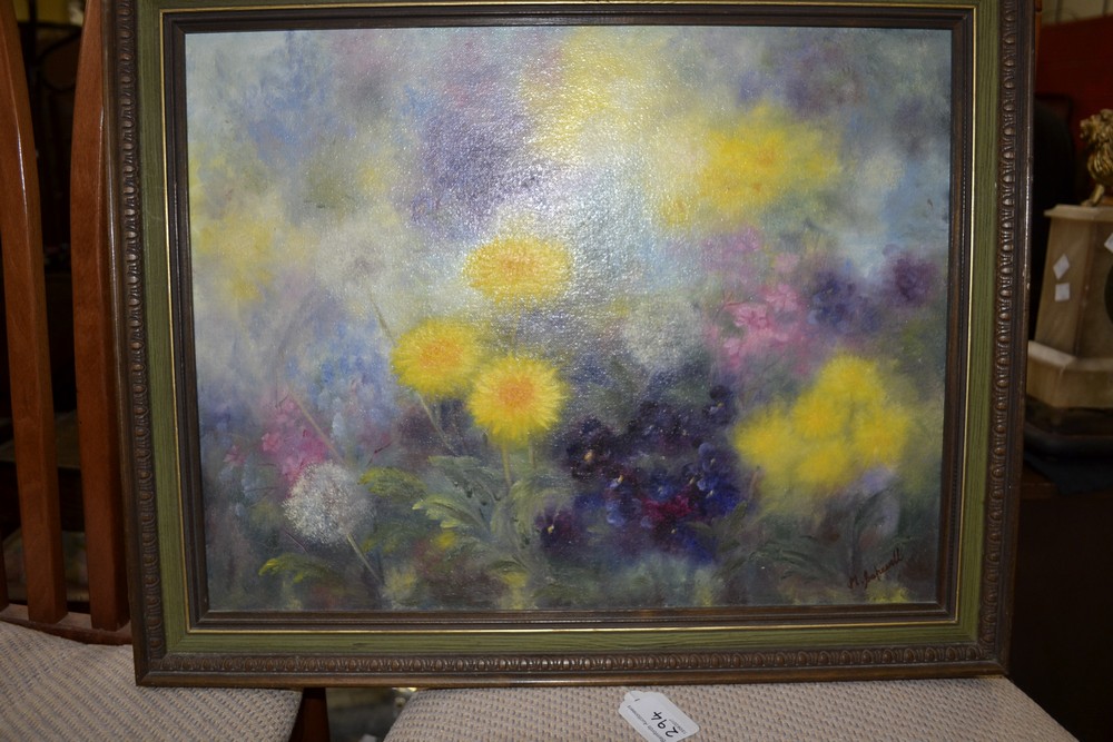 Maureen Capewell (20th century) Dandelions, Clocks, Peonies, etc oil on board, signed,