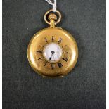 An 18k gold half hunter pocket watch, white enamel dial, Roman numerals, subsidiary seconds dial,