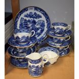 A Royal Worcester willow pattern tea service for six, inc bread plate, cups, saucers,