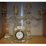 A Waterford Crystal glass mantel clock; others,