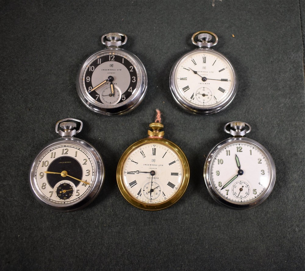 Pocket watches - Ingersoll , a chrome cased Triumph open face pocket watch, black Roman numerals,