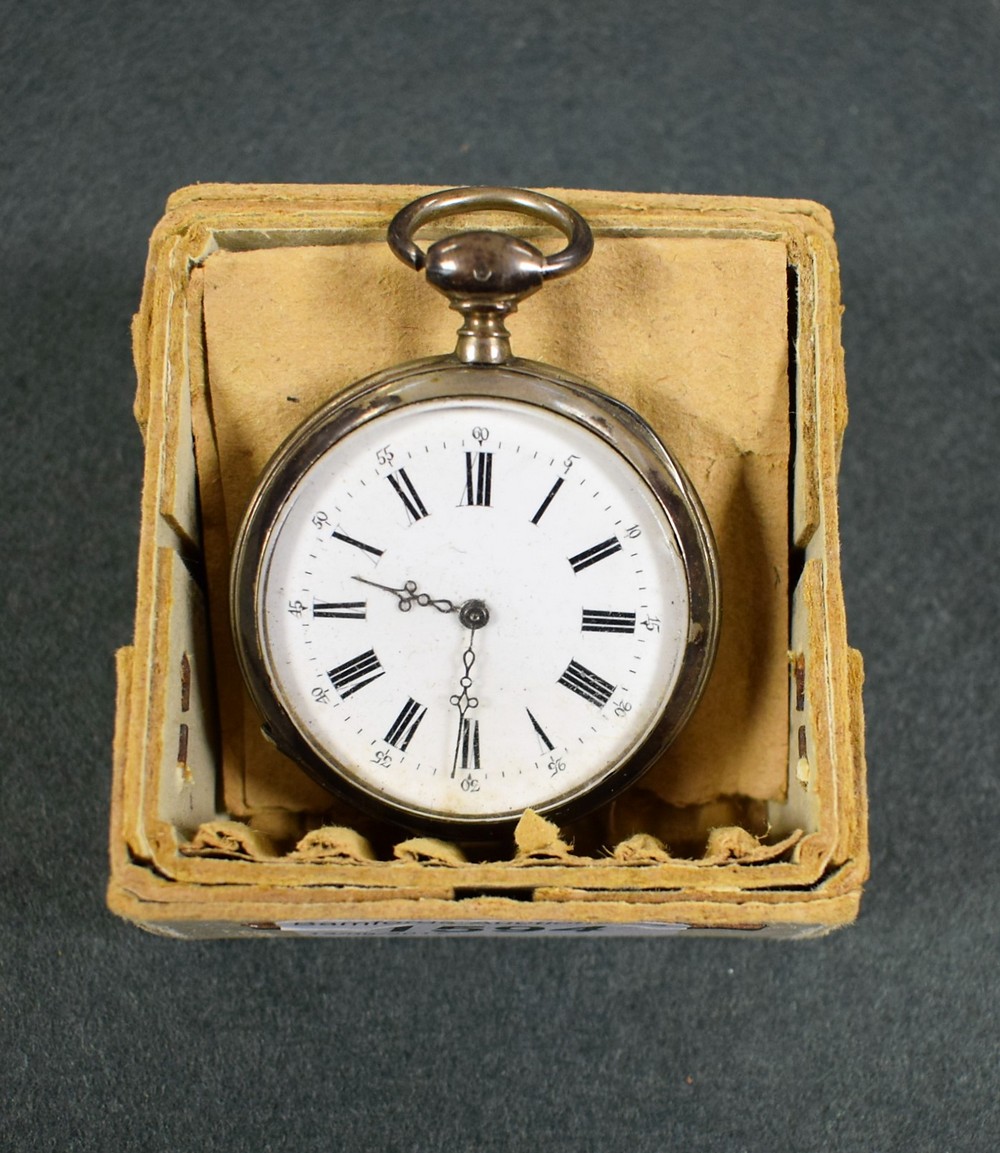 A Continental Argenta silver openface pocket watch, white dial, Roman numerals, key wind movement,