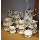 A Royal Albert Lavender Rose coffee set comprising coffee pot, twelve cups, saucers, side plates,