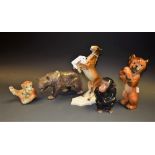 Ceramics - a Royal Dux model of a rearing horse; a Goebel model of a Quax bear;