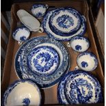 An early 19th century blue and white transfer printed tea set, decorated with Pagoda landscapes,