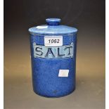 A Bourne Denby salt container, tube lined,