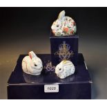 A Royal Crown Derby paperweight, Meadow Rabbit, first quality, boxed; another, Bunny, first quality,