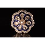 A diamond sapphire and pearl cluster ring,