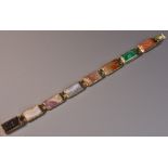 A multi colour agate and stone panel bracelet,