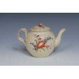 An 18th century globular teapot and cover, decorated with stylised flowers and foliage in colours,