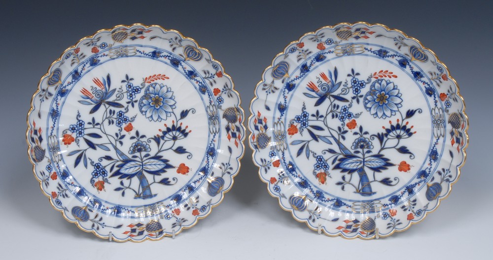 A pair of Meissen Onion pattern fluted plates,