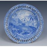 A Spode Indian Sporting Series Common Wolf Trap pattern plate, transfer printed in tones of blue,