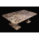 A ball-eye blue conglomerate marble coffee table, comprising Derbyshire limestone,