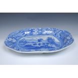 A Spode Castle and Bridge pattern shaped oval meat plate with well,